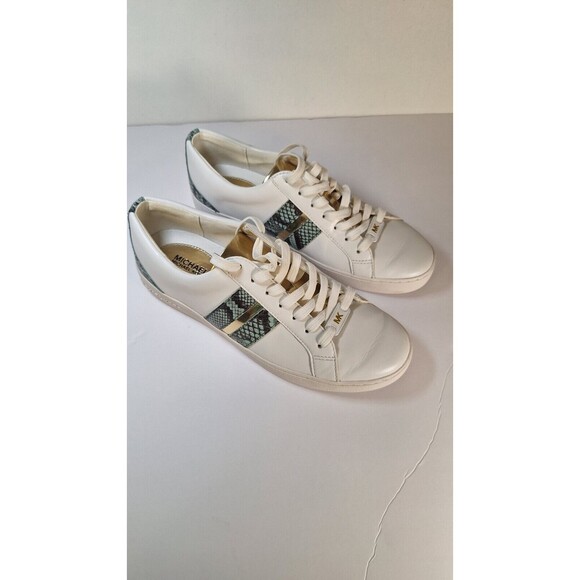MICHAEL KORS Faux Leather Sneakers Women Sz 8M Snake Print Lace Up Casual Y2K - Picture 1 of 13